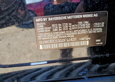 2016 BMW X6 Sdrive35I z USA, uszkodzony, nr VIN 5UXKU0C53G0F92431